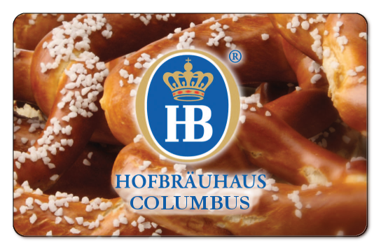 Hofbrauhaus logo over pretzel background